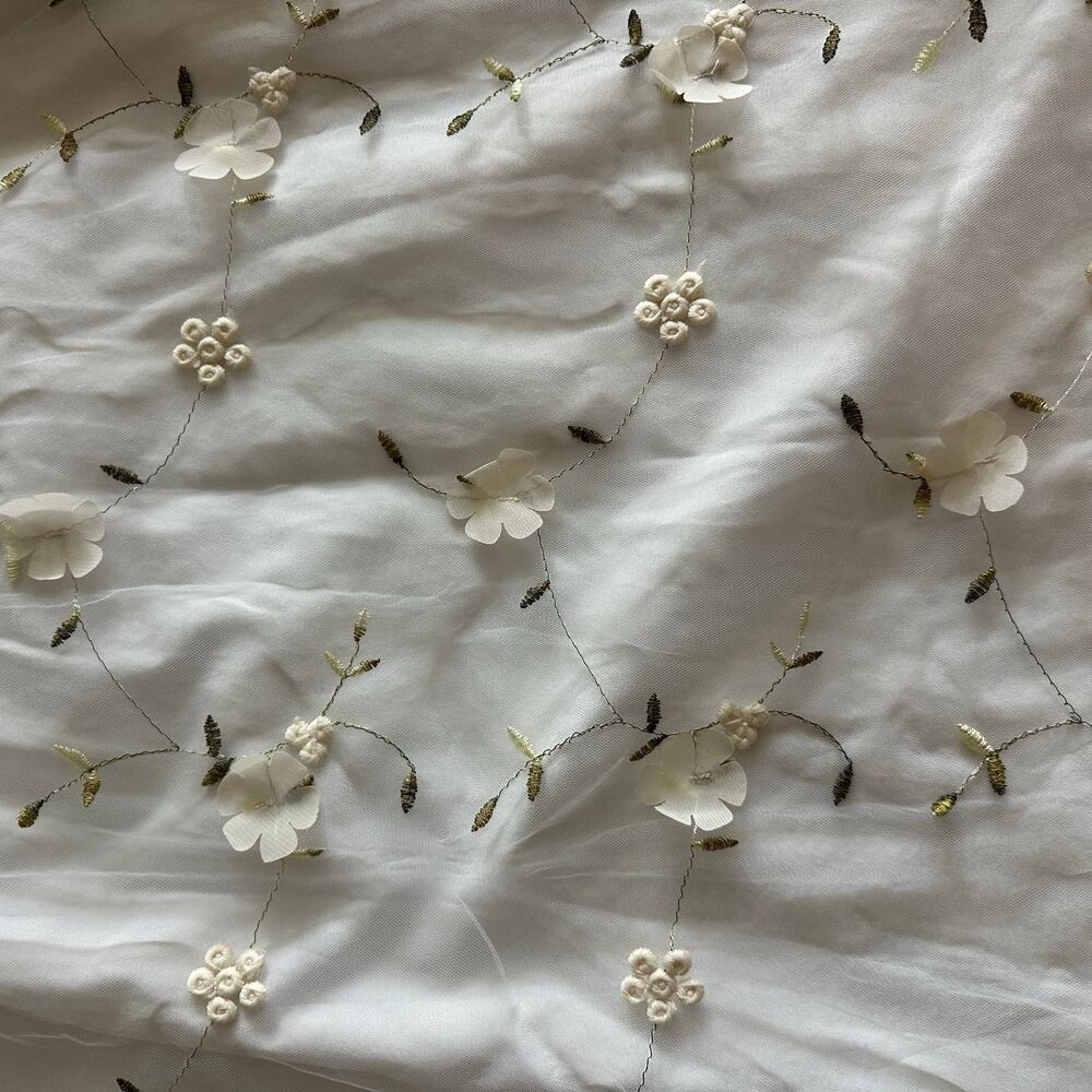 AliceBlue Cream/White, Lace, Floral Details, Lined, Midi Skirt- S - Picture 9 of 9